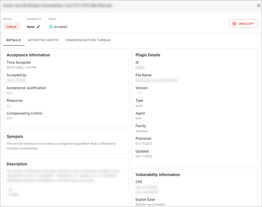 View Accepted Vulnerability Details View Accepted Vulnerability Details